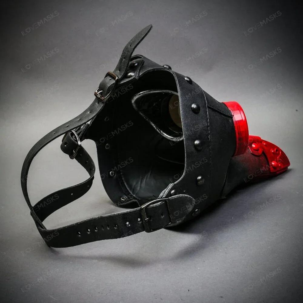 Black Steampunk Plague Doctor w/ RED Goggle Short Bird Beak Halloween Party Mask